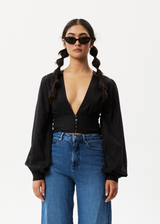 AFENDS Womens Lilo - Long Sleeve Button Up Top - Black - Afends womens lilo   long sleeve button up top   black 