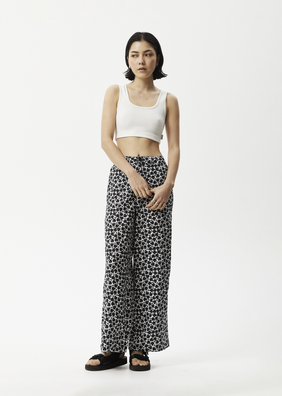 AFENDS Womens Madeline Sienna - Wide Leg Pants - Black Floral 