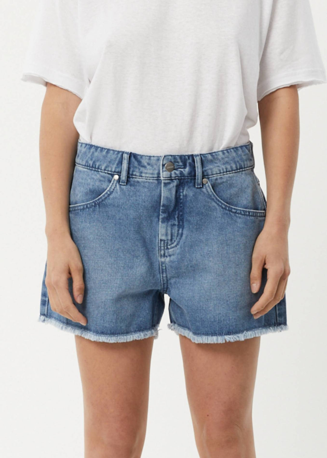 AFENDS Womens Isabella - Denim Low Rise Shorts - Worn Blue 