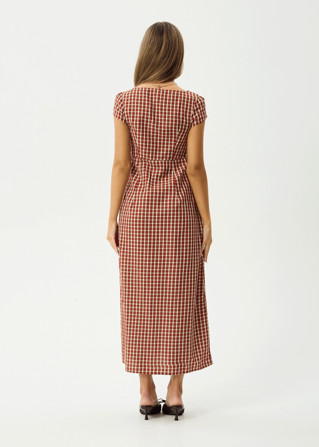 AFENDS Womens Austin - Check Midi Dress - Red Rum