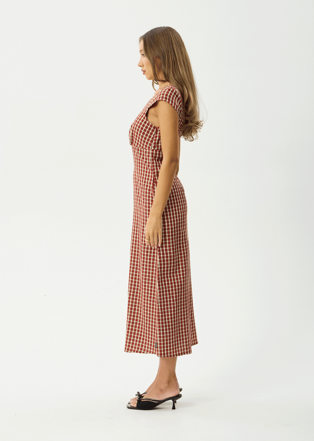 AFENDS Womens Austin - Check Midi Dress - Red Rum