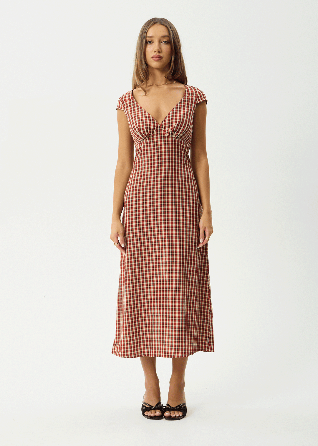 AFENDS Womens Austin - Check Midi Dress - Red Rum
