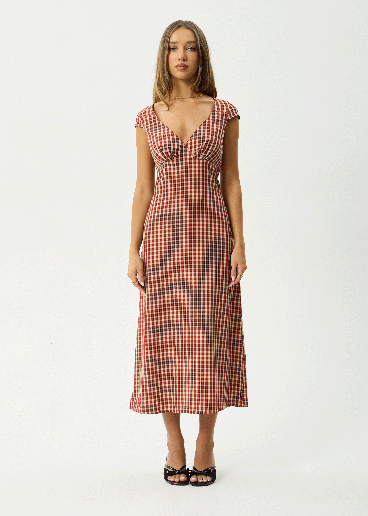 AFENDS Womens Austin - Check Midi Dress - Red Rum
