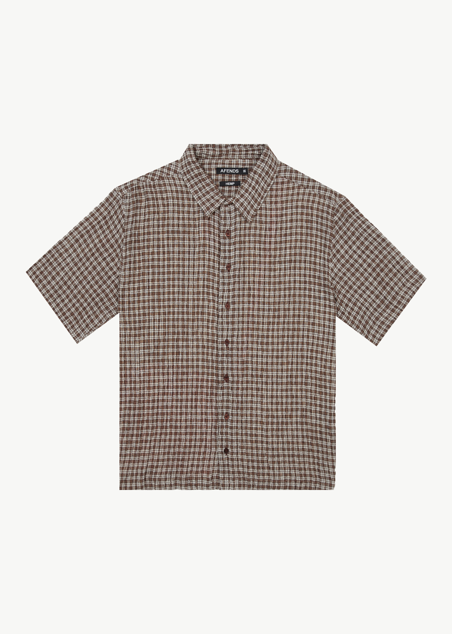 AFENDS Mens Base - Seersucker Short Sleeve Shirt - Coffee Check