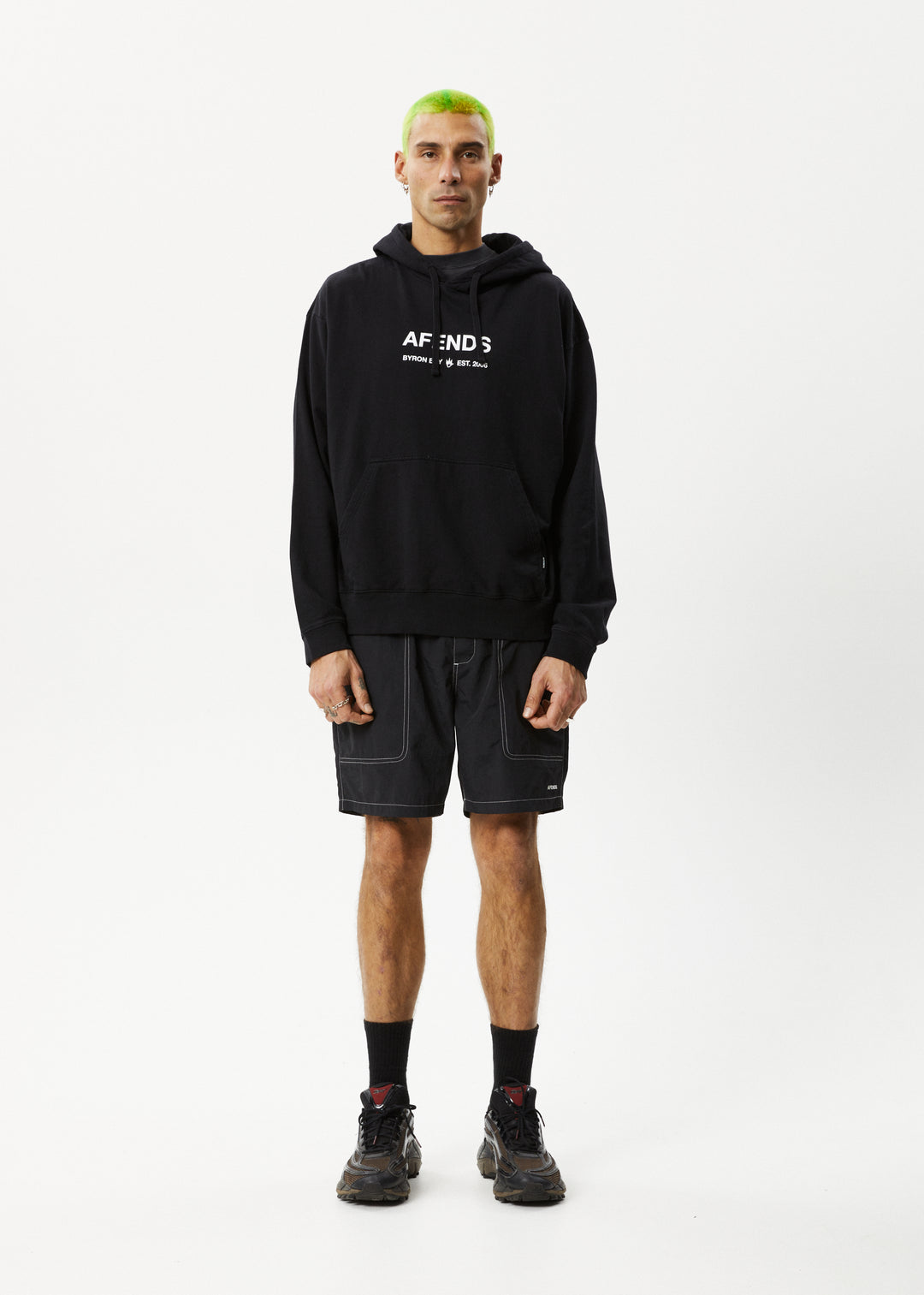 AFENDS Mens Established - Logo Hoodie - Stone Black 