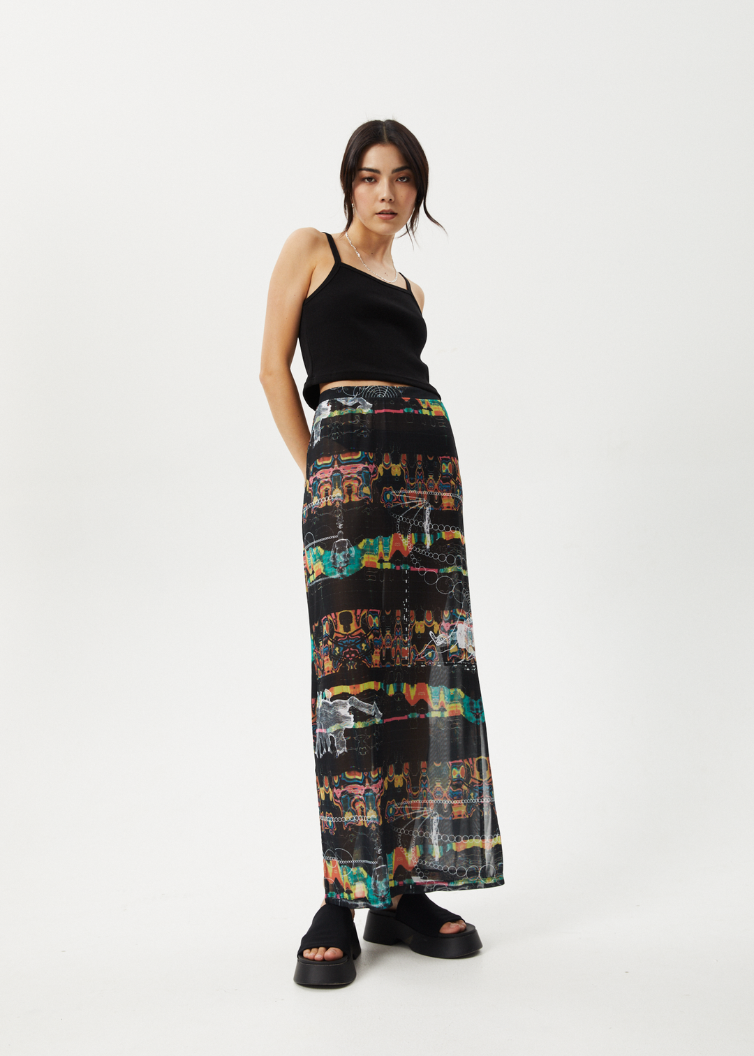 AFENDS Womens Astral - Sheer Maxi Skirt - Black 