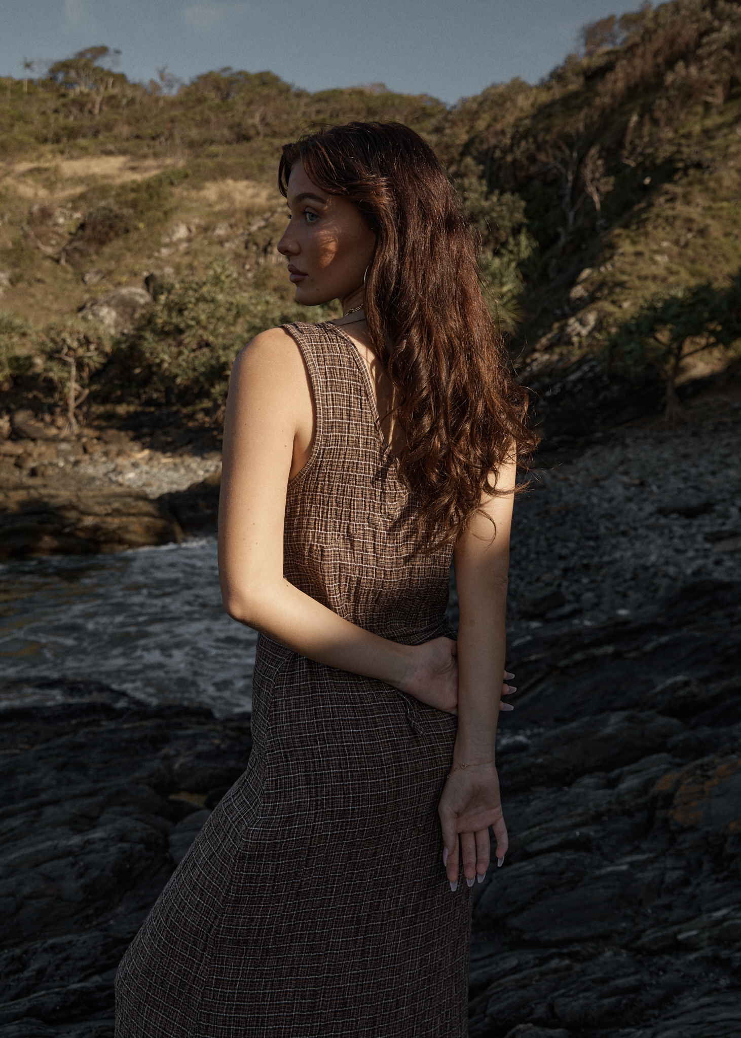 AFENDS Womens Hometown - Seersucker Maxi Dress - Coffee