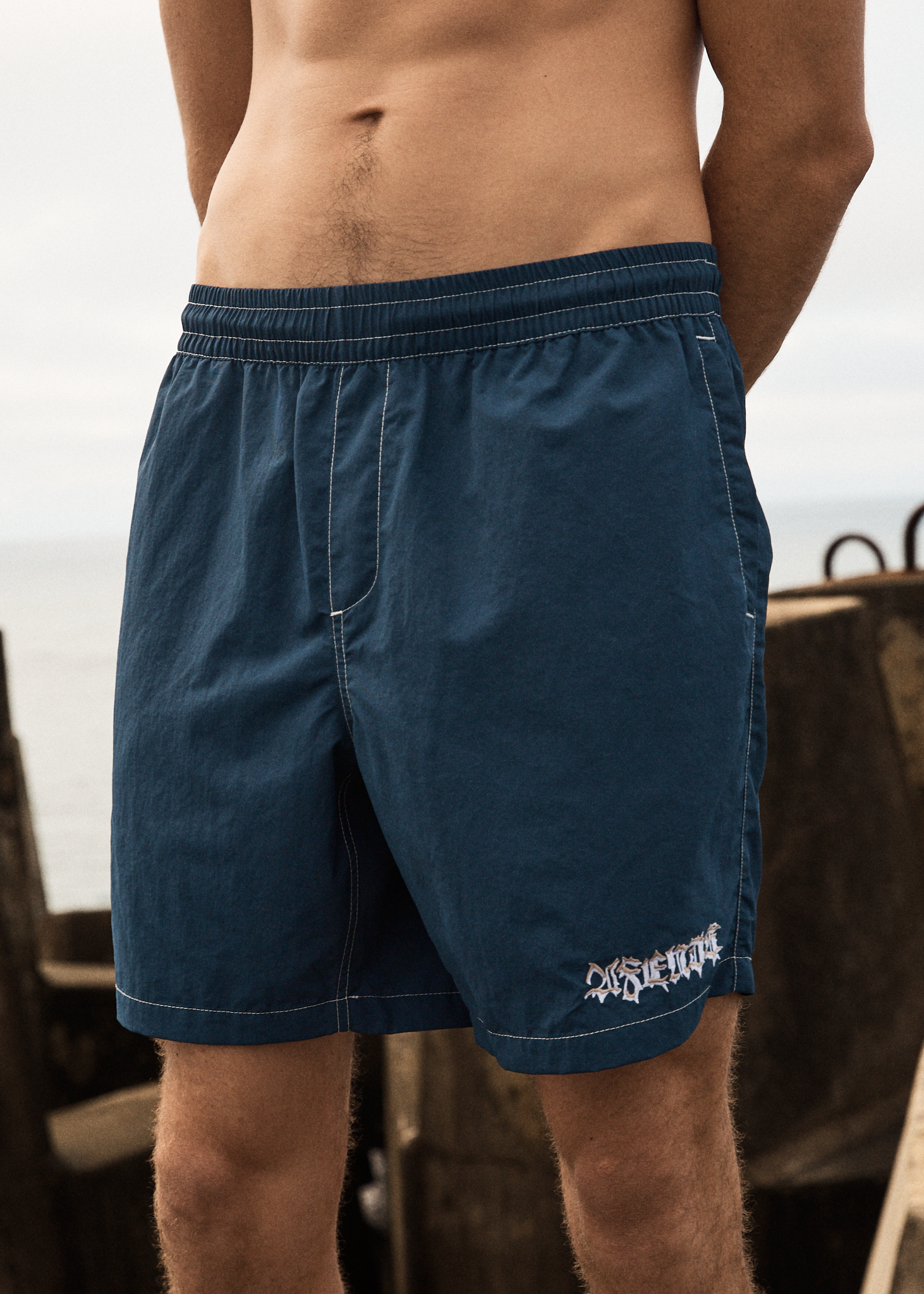 AFENDS Mens Thorny - Baywatch Swim Short 18" - Navy 