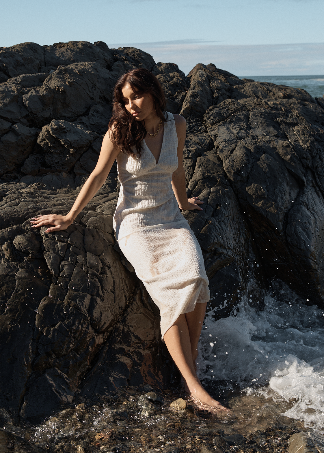 AFENDS Womens Tully - Seersucker Maxi Dress - Off White, L AFENDS Womens Tully - Seersucker Maxi Dress - Off White, L