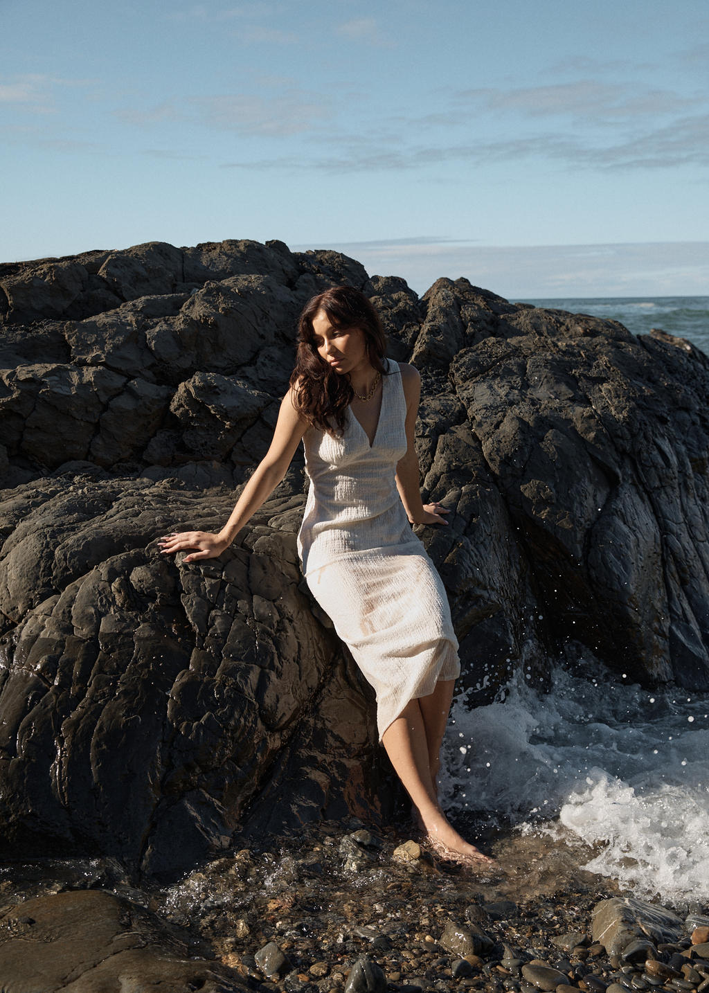 AFENDS Womens Focus - Seersucker Maxi Dress - Off White