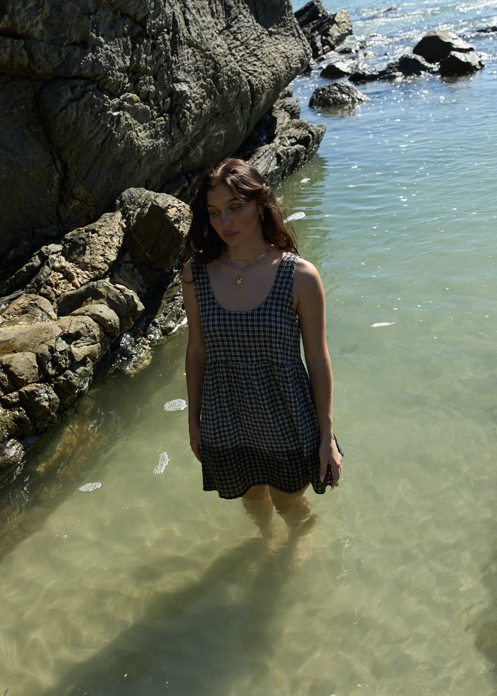 AFENDS Womens Asta Jesse - Seersucker Mini Dress - Steel Check