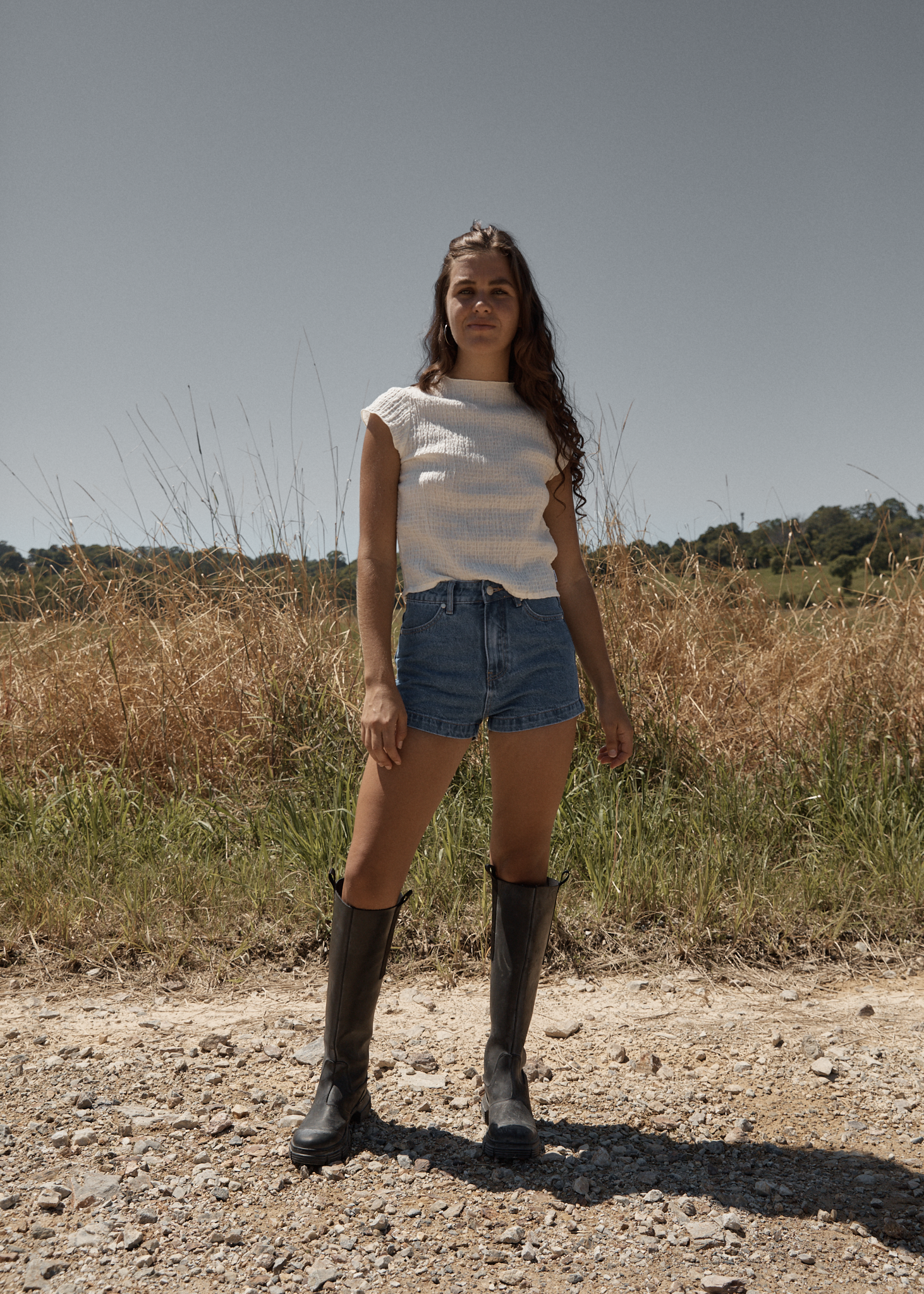 AFENDS Womens Focus - Seersucker Mock Neck Top - Off White