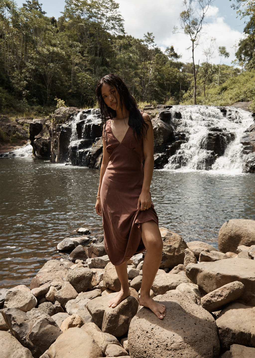 AFENDS Womens Gia - Cupro Maxi Dress - Hazelnut