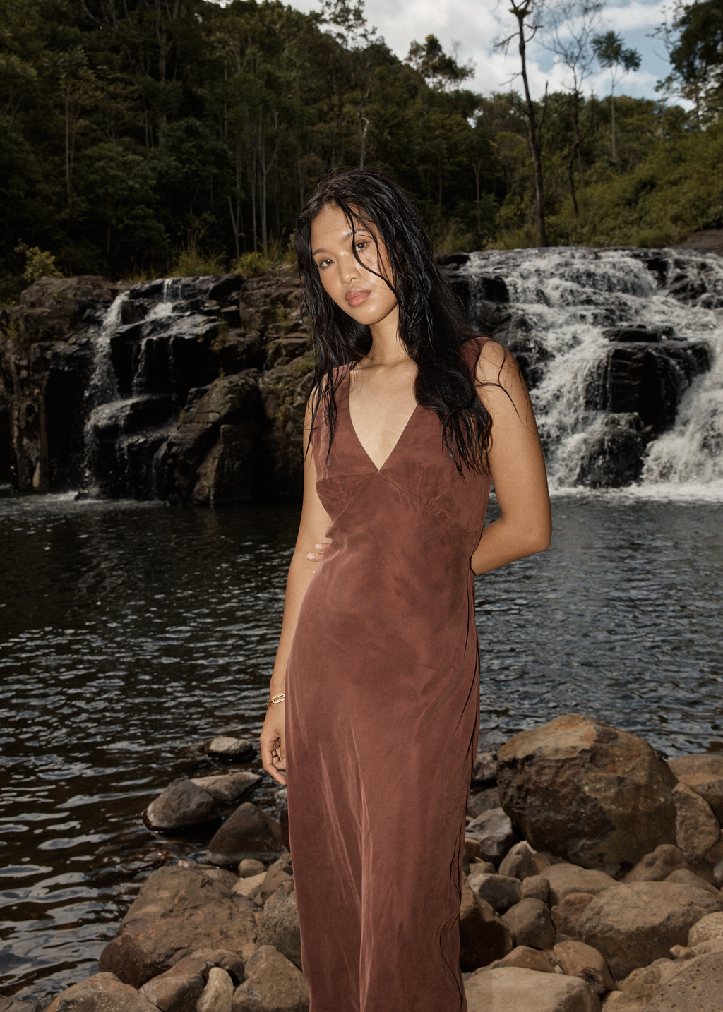 AFENDS Womens Gia - Cupro Maxi Dress - Hazelnut