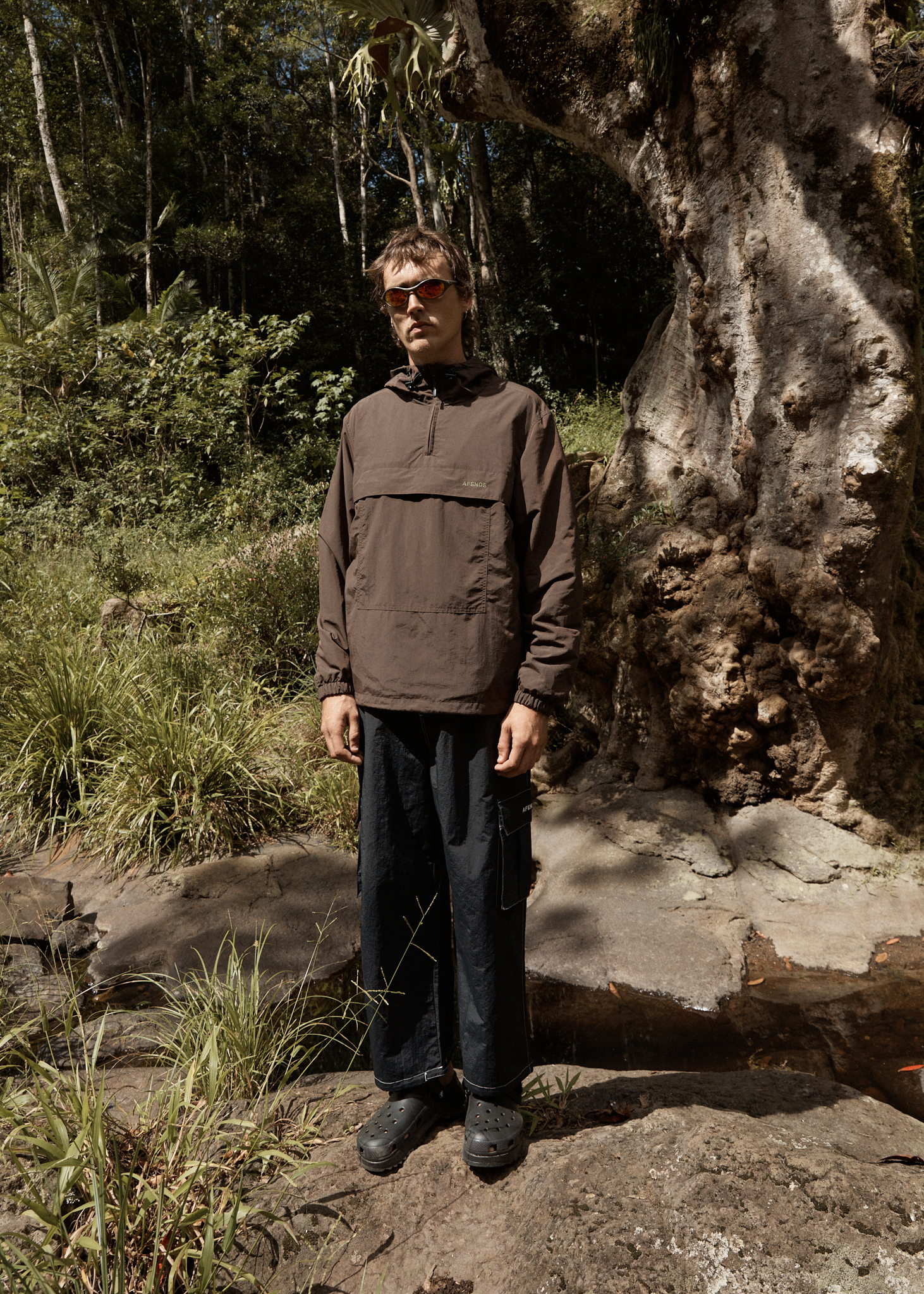 AFENDS Mens System - Water Resistant Spray Anorak Jacket - Coffee