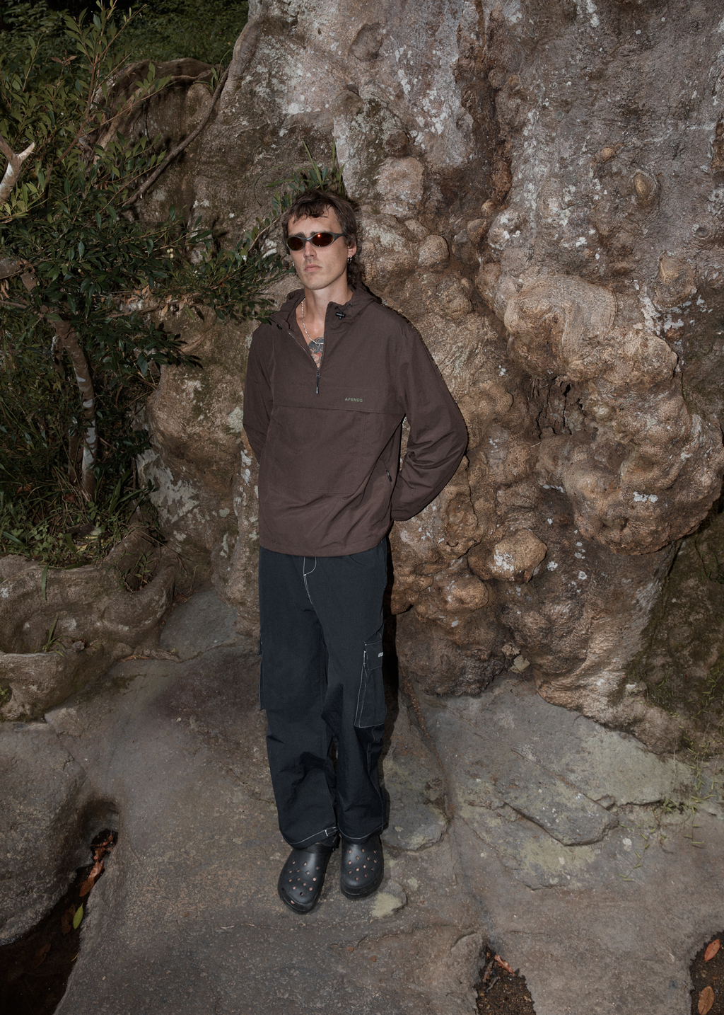 AFENDS Mens System - Water Resistant Spray Anorak Jacket - Coffee