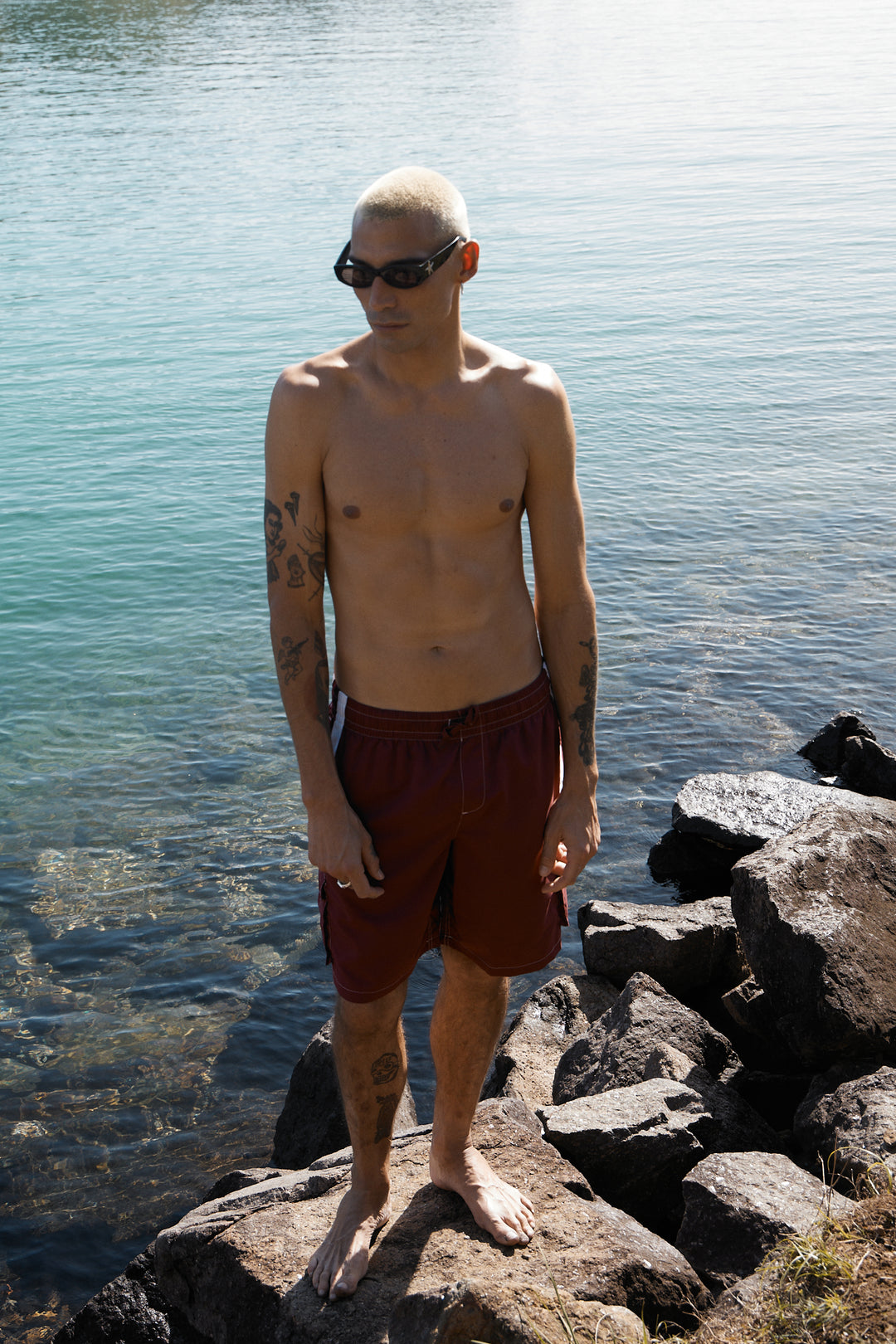 AFENDS Mens House Related - Cargo Swim Short 20" - Burgundy