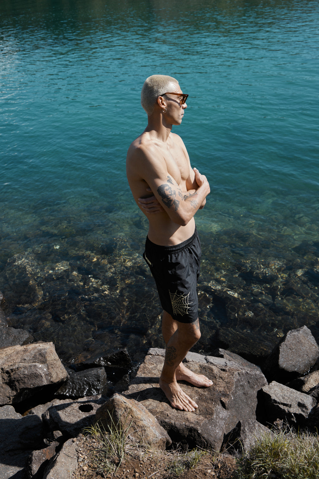 AFENDS Mens Webhead - Baywatch Swim Short 18" - Black