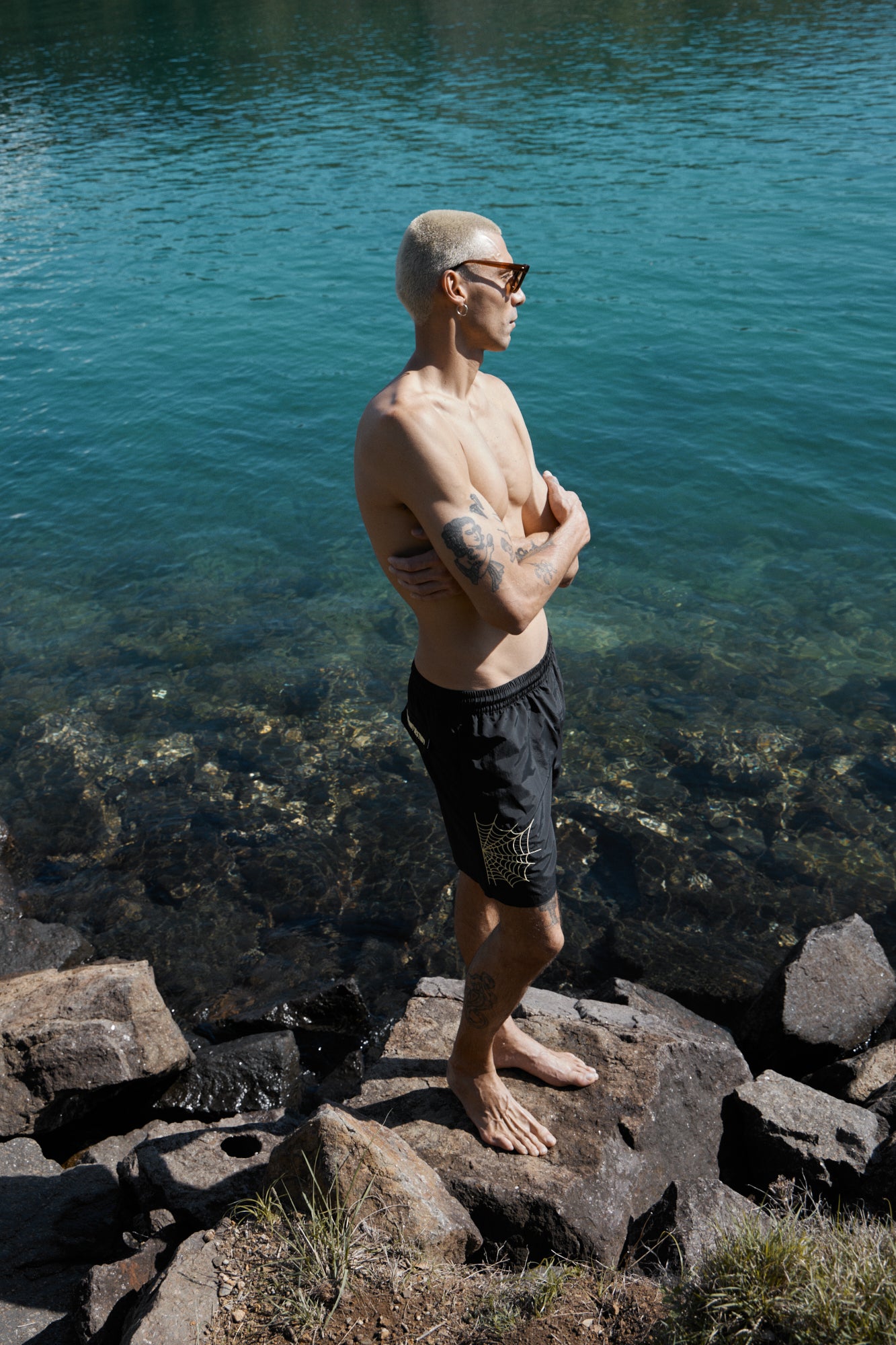 AFENDS Mens Webhead - Baywatch Swim Short 18" - Black