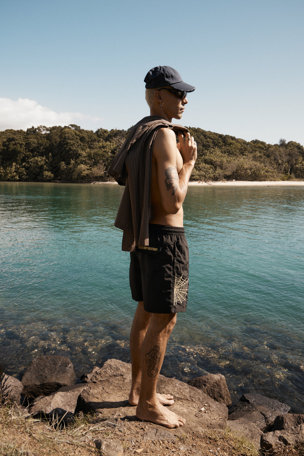 AFENDS Mens Webhead - Baywatch Swim Short 18" - Black