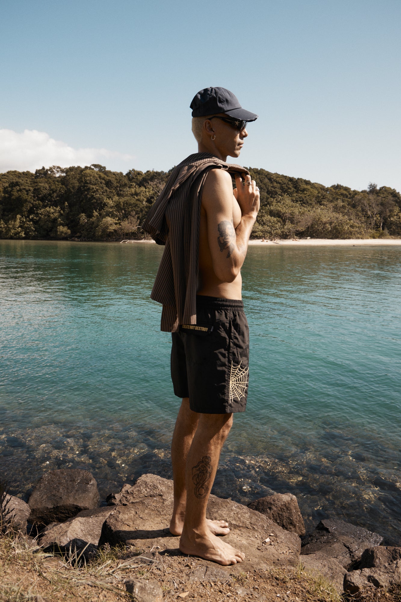 AFENDS Mens Webhead - Baywatch Swim Short 18" - Black