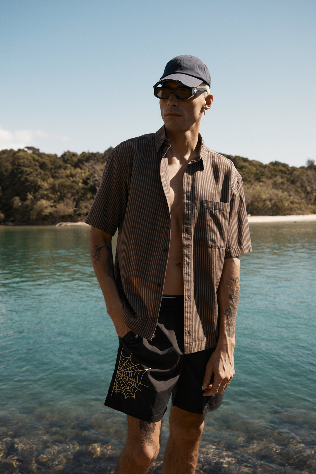 AFENDS Mens Cyrus - Short Sleeve Shirt - Coffee Stripe