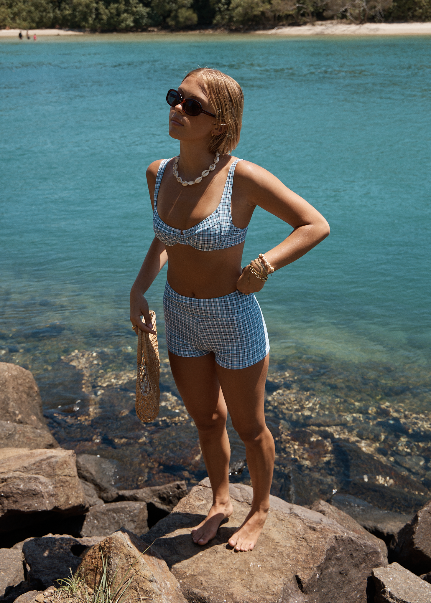 AFENDS Womens Evans - Swim Short - Overcast Check