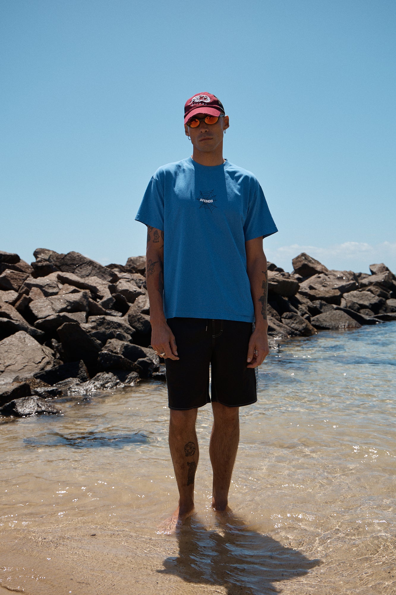 AFENDS Mens Webhead - Boxy Tee - Washed Marina