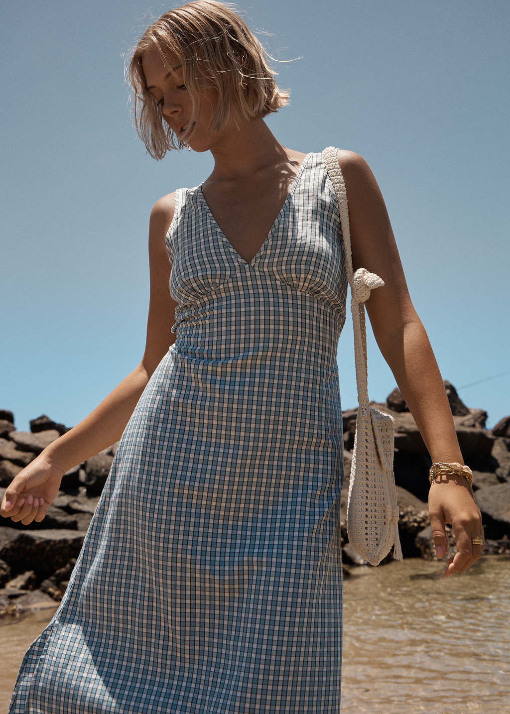 AFENDS Womens Evans - Check Maxi Dress - Overcast Check