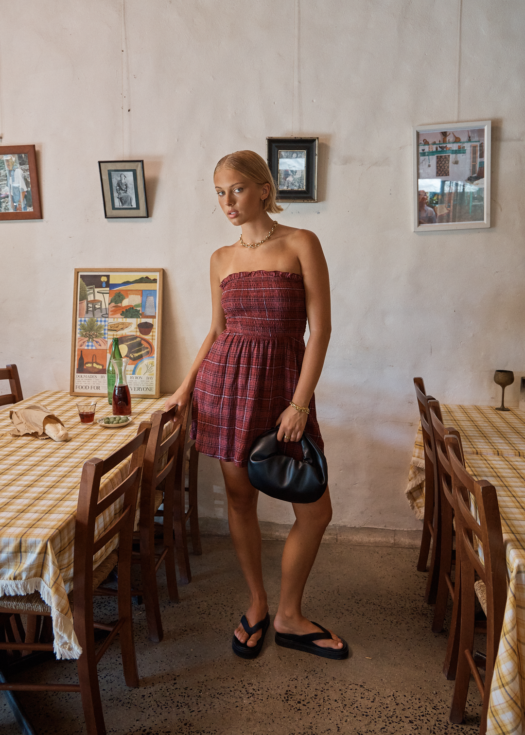 AFENDS Womens Eboni - Seersucker Mini Dress - Port Check