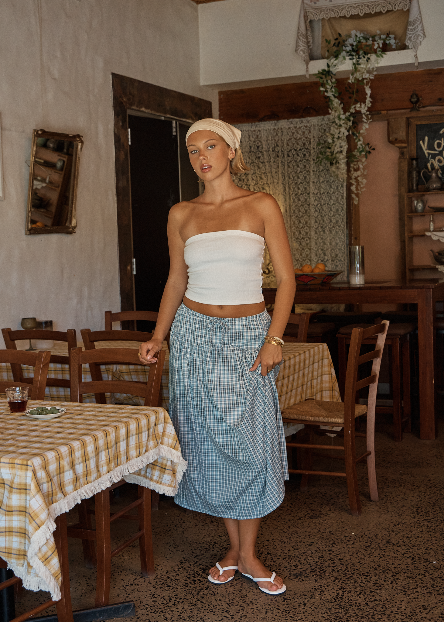 AFENDS Womens Evans - Check Midi Skirt - Overcast Check