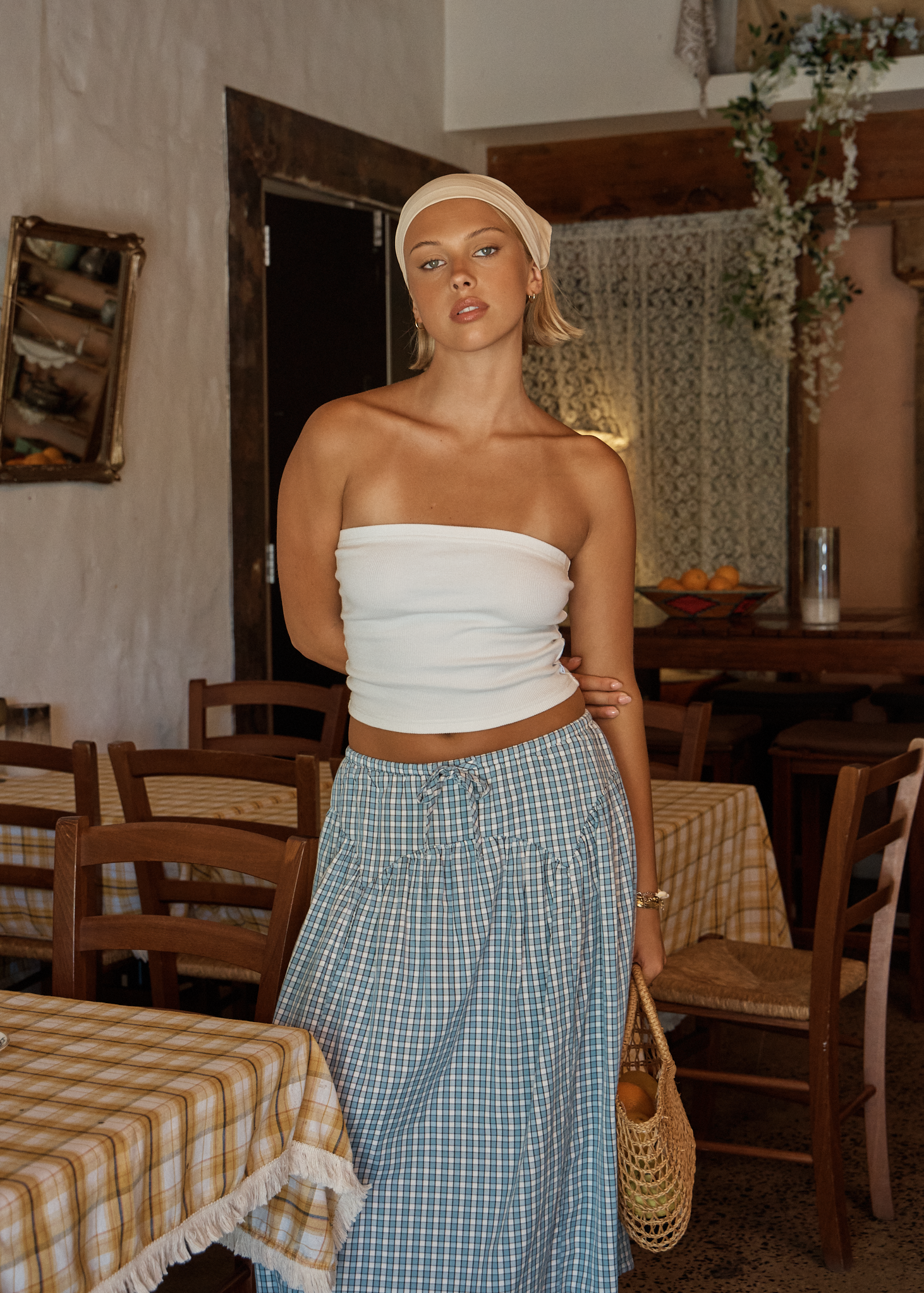 AFENDS Womens Evans - Check Midi Skirt - Overcast Check