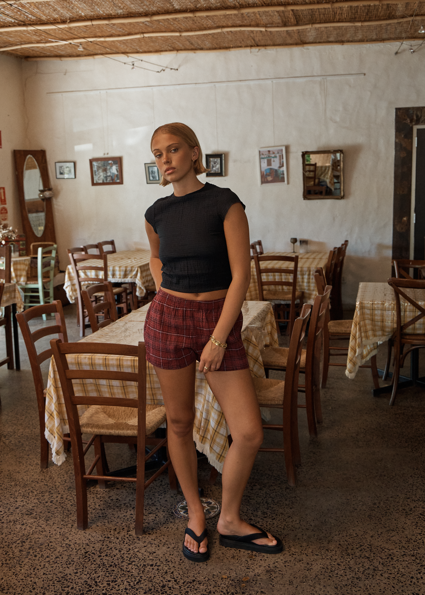 AFENDS Womens Eboni - Seersucker Short - Port Check