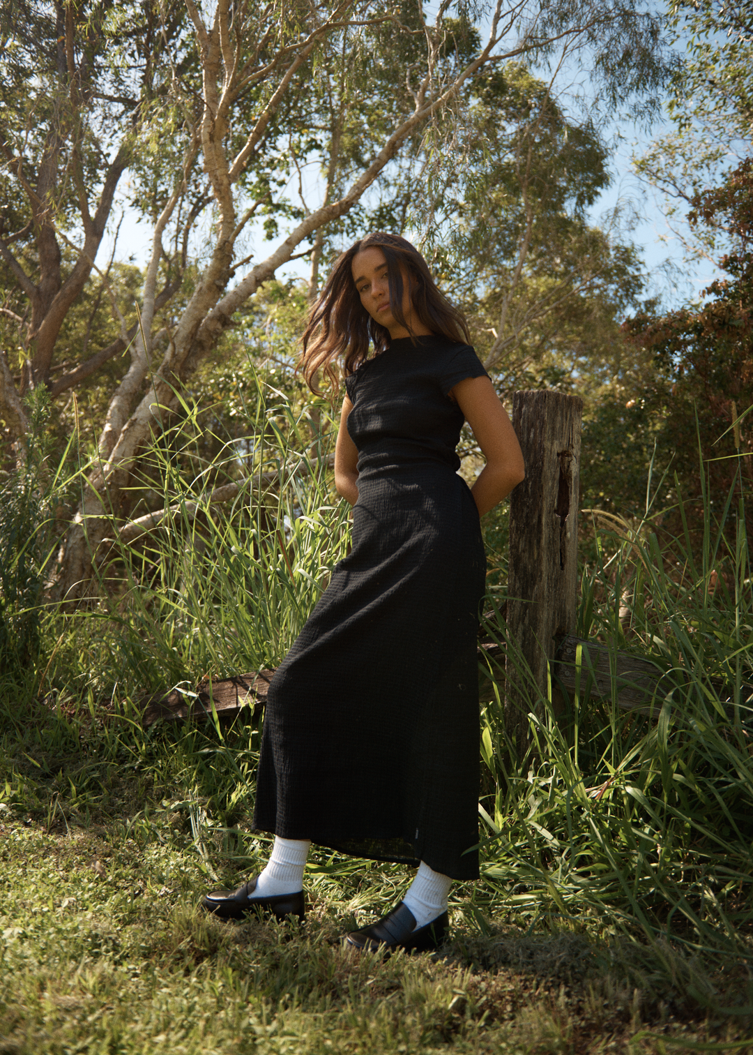 AFENDS Womens Focus Elodie - Seersucker Midi Dress - Black