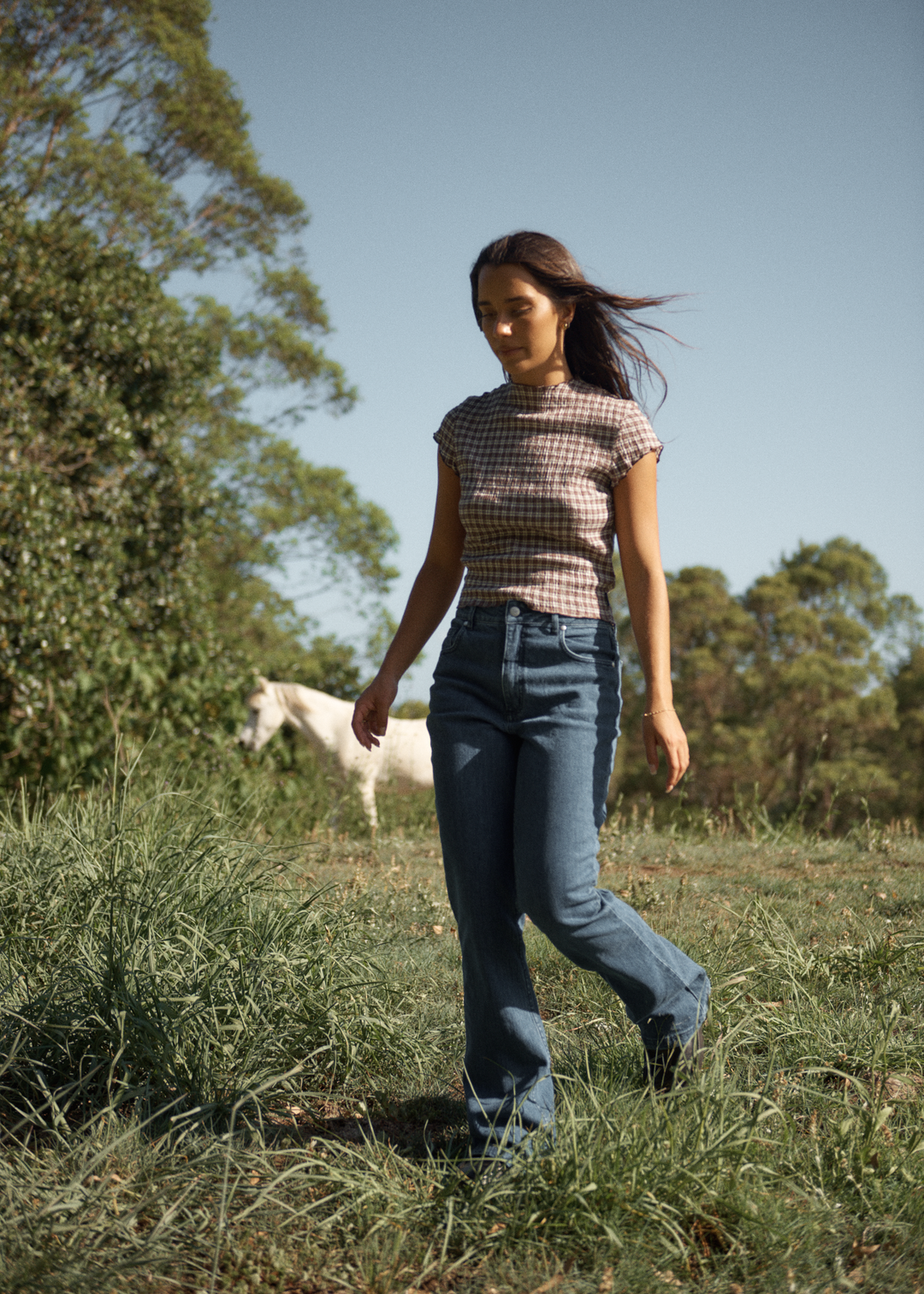 AFENDS Womens Wren Base - Seersucker Top - Coffee Check