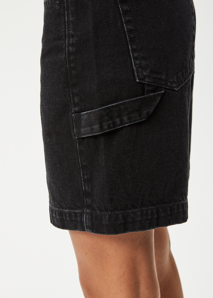 Afends Womens Emilie - Organic Denim Carpenter Shorts - Washed Black 