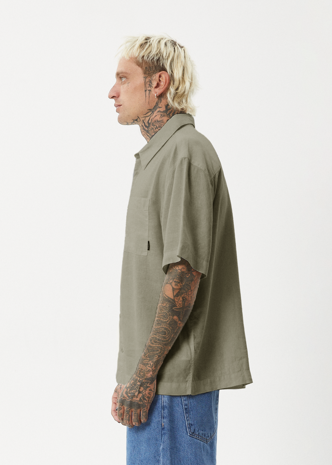 AFENDS Mens Everyday - Short Sleeve Shirt - Olive 