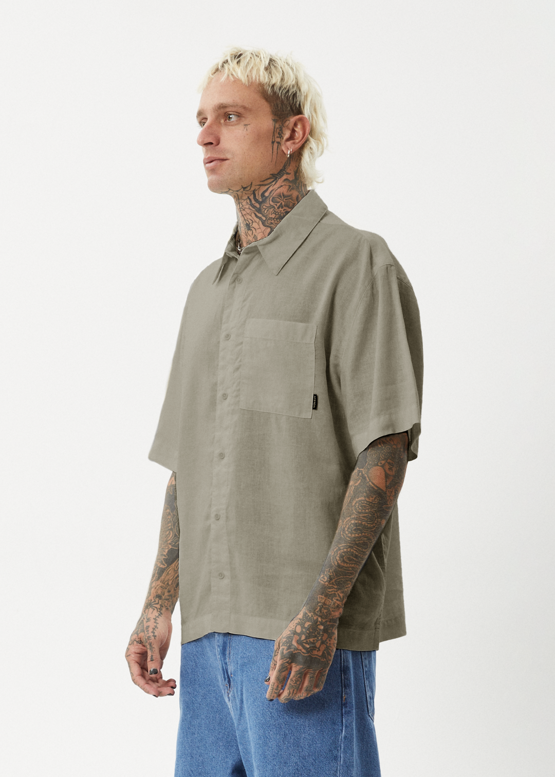 AFENDS Mens Everyday - Short Sleeve Shirt - Olive 