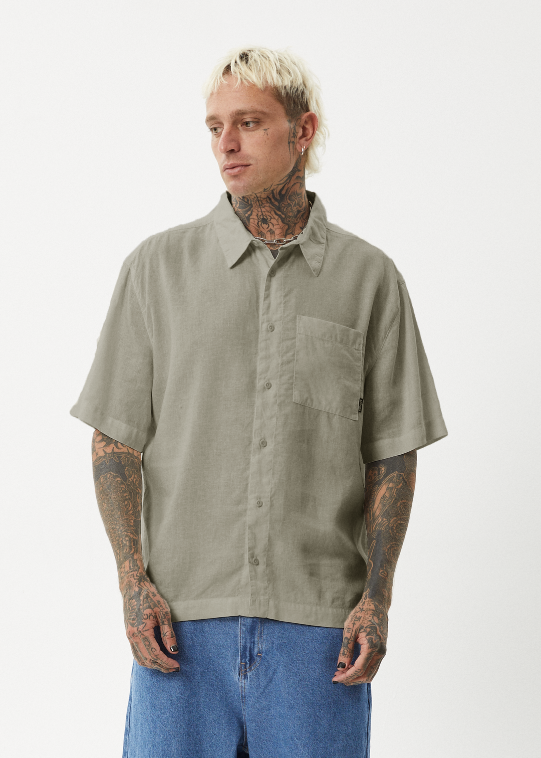 AFENDS Mens Everyday - Short Sleeve Shirt - Olive 