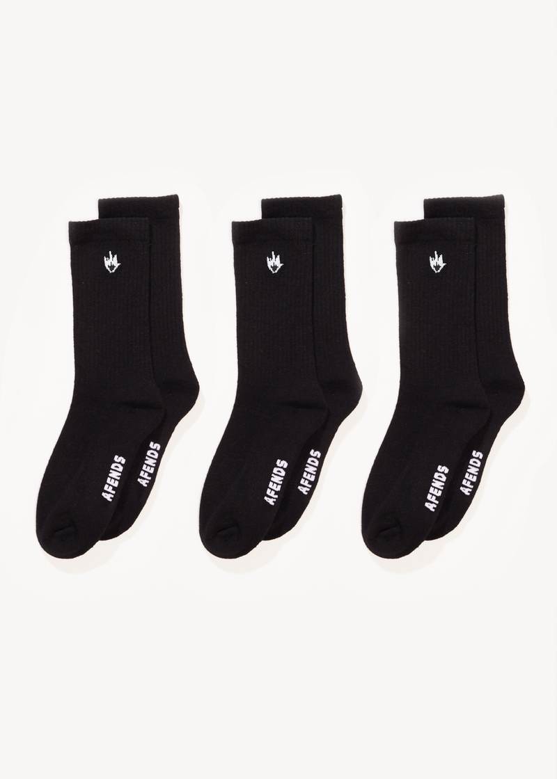 AFENDS Mens Flame - Socks Three Pack - Black
