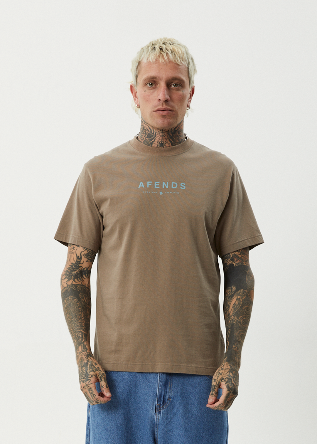 AFENDS Mens Thrown Out - Retro Fit Tee - Fossil