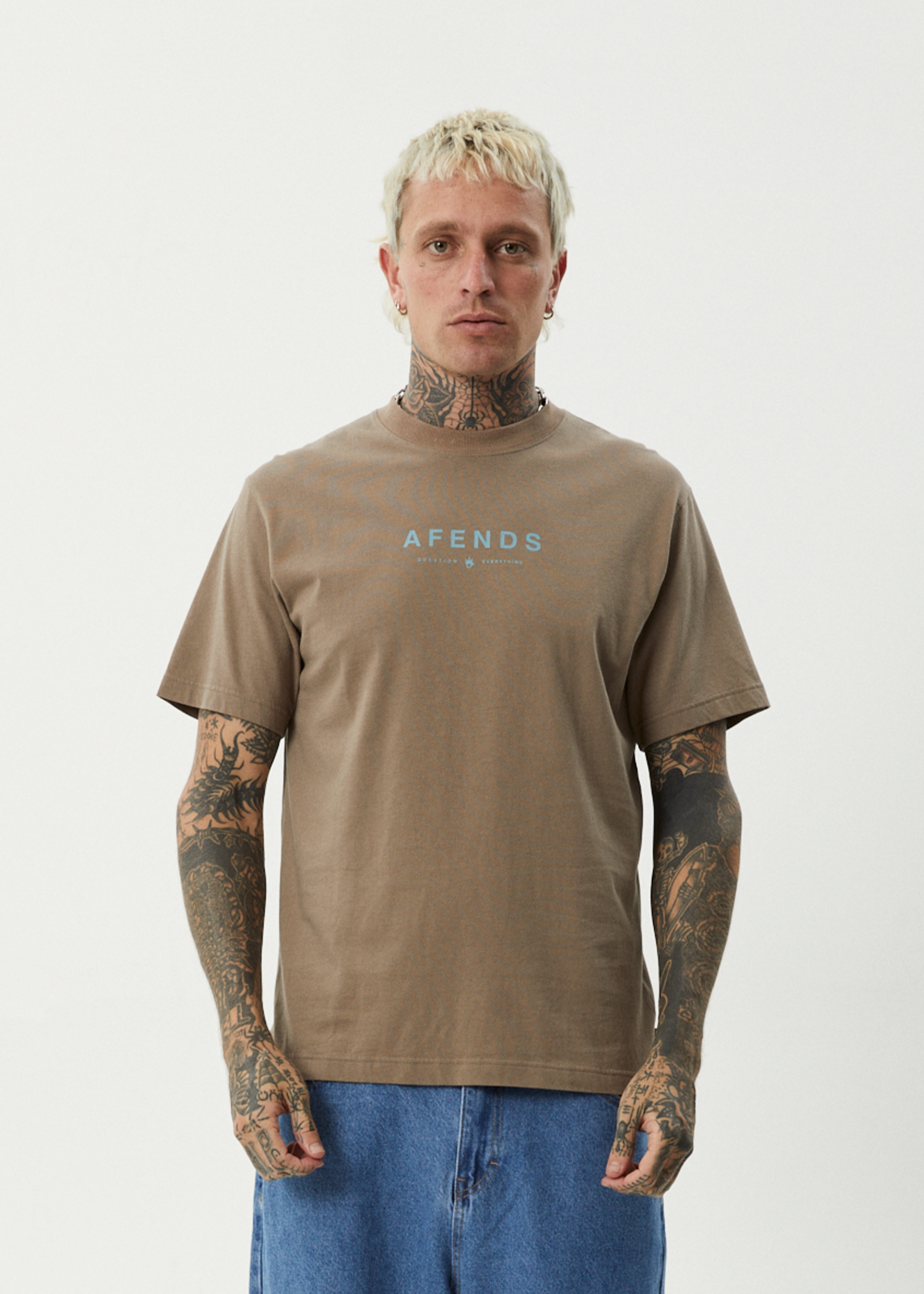 AFENDS Mens Thrown Out - Retro Tee - Fossil