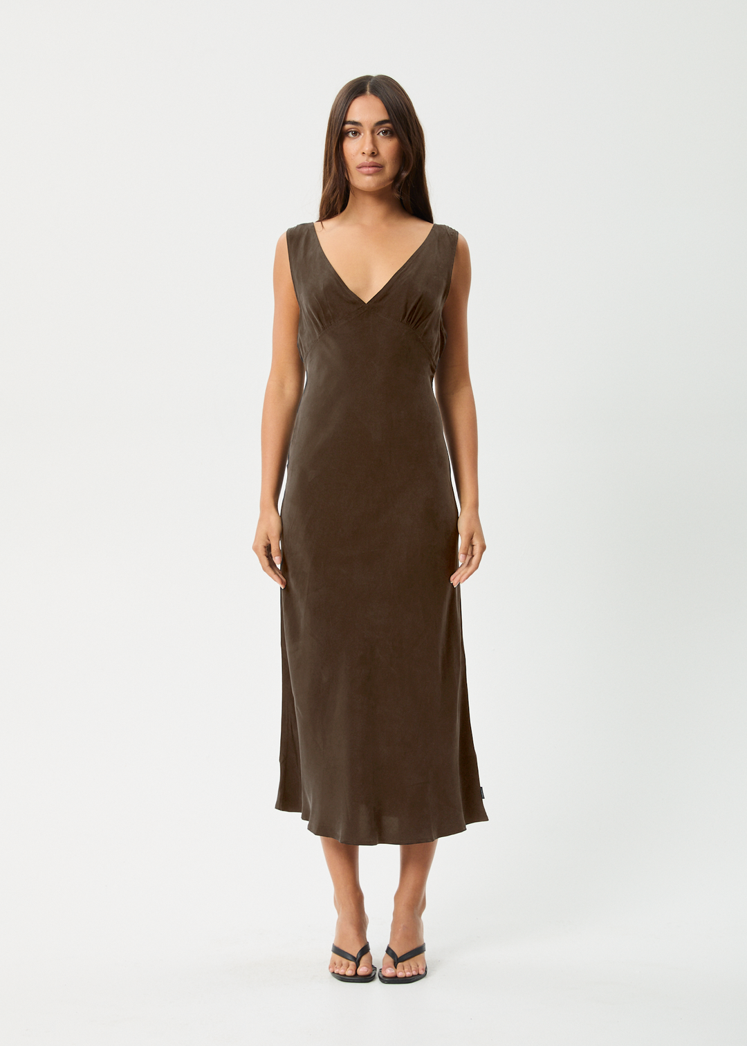 AFENDS Womens Gia - Cupro Maxi Dress - Coffee 