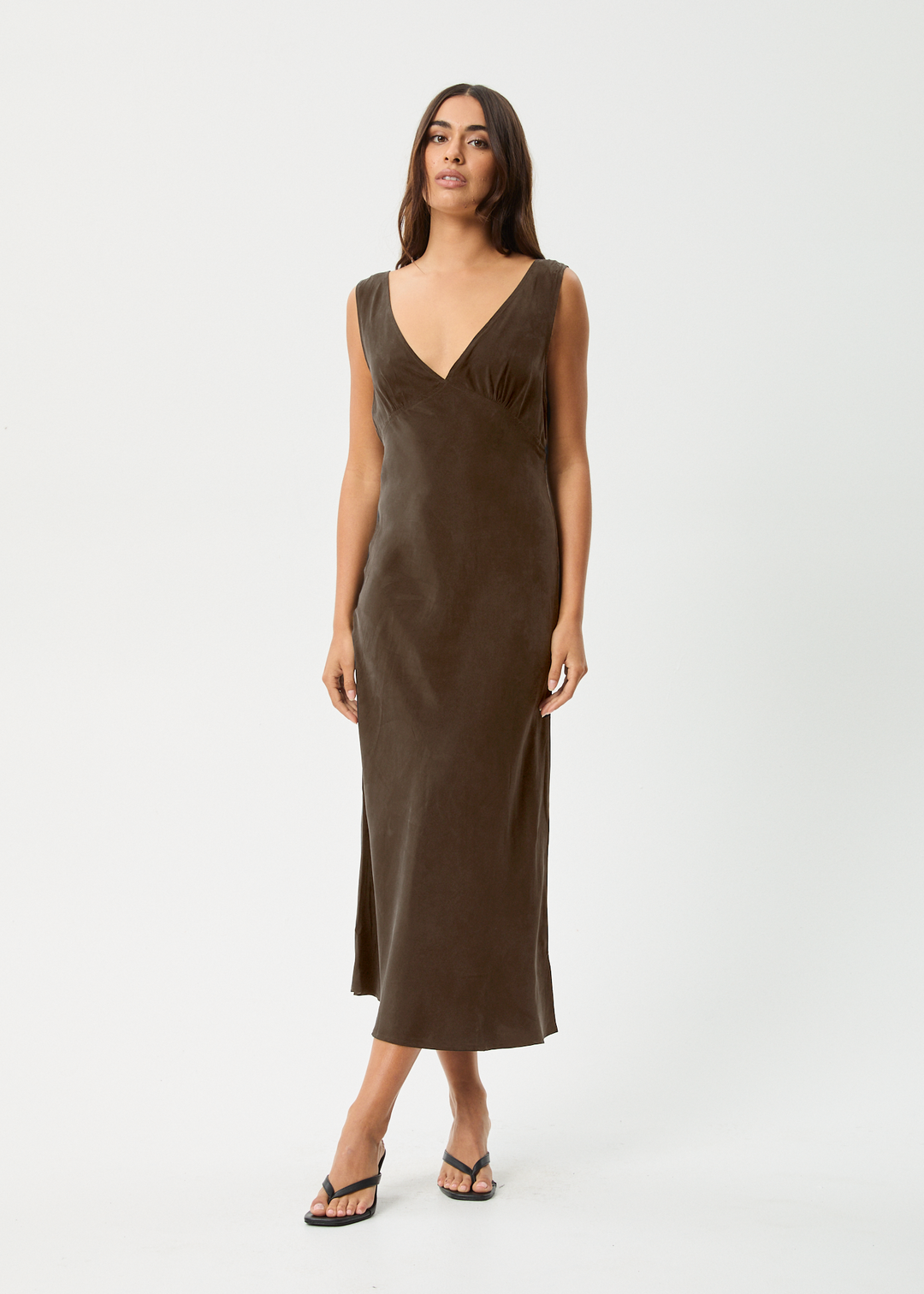 AFENDS Womens Gia - Cupro Maxi Dress - Coffee 