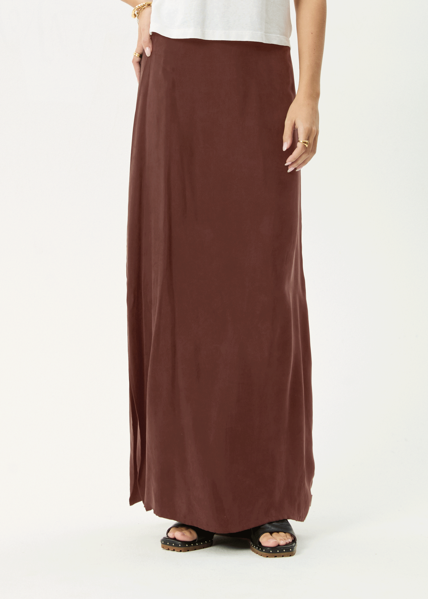 AFENDS Womens Grace - Cupro Maxi Skirt - Hazelnut