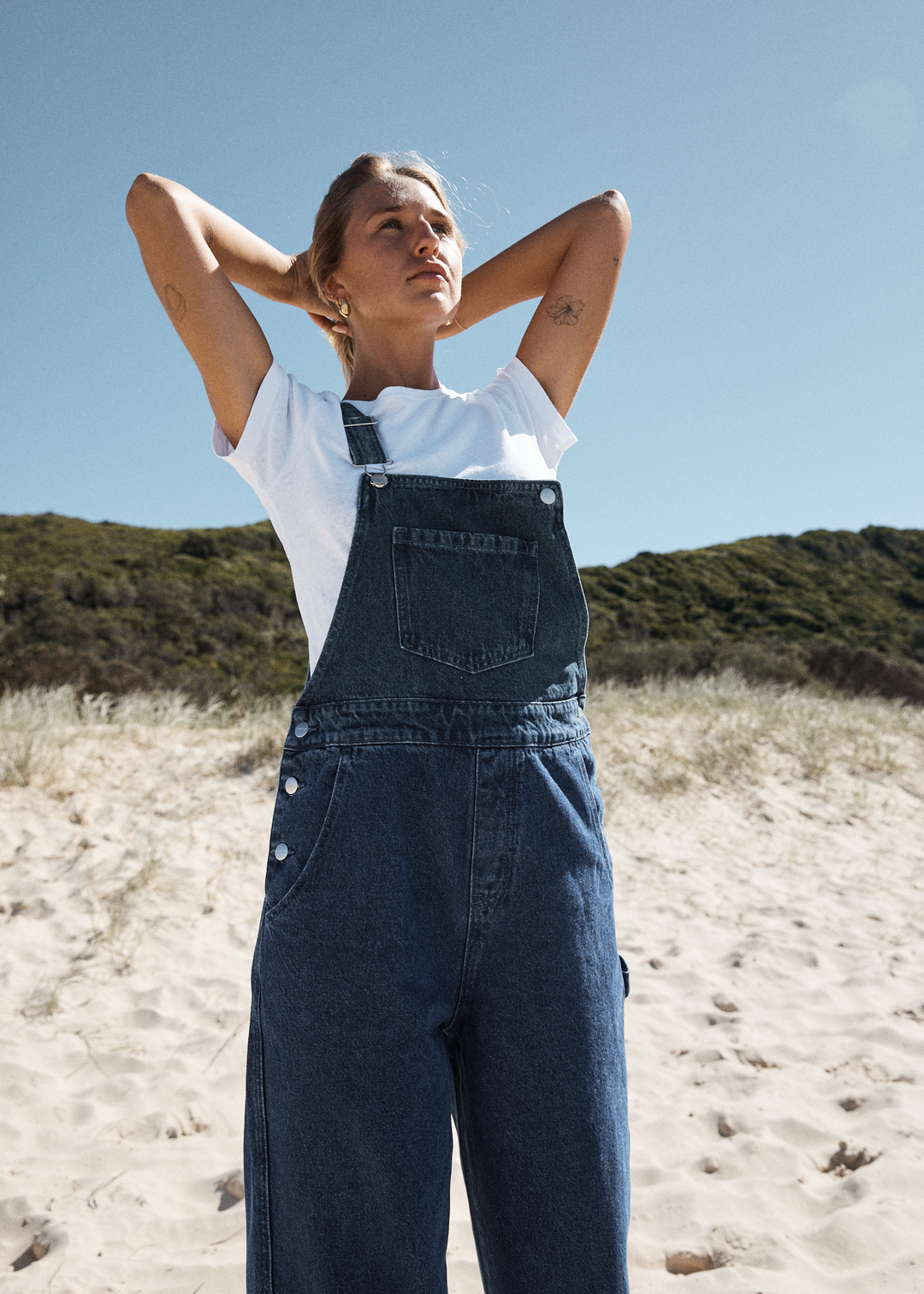 AFENDS Womens Louis - Denim Baggy Overalls - Authentic Blue 