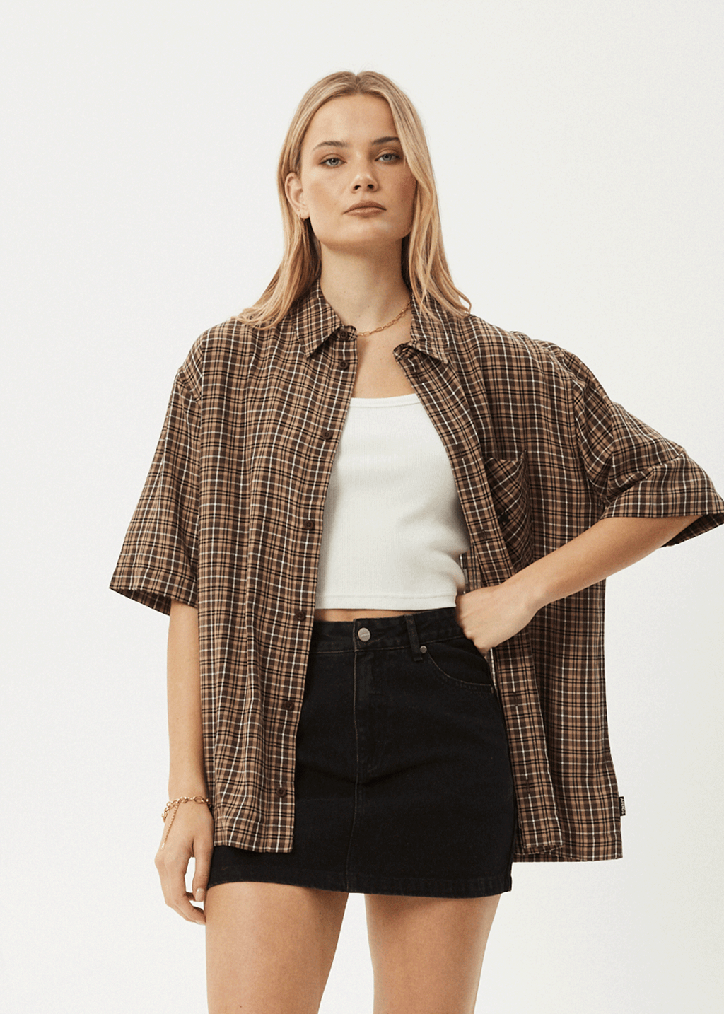 AFENDS Mens Hometown - Short Sleeve Shirt - Coffee