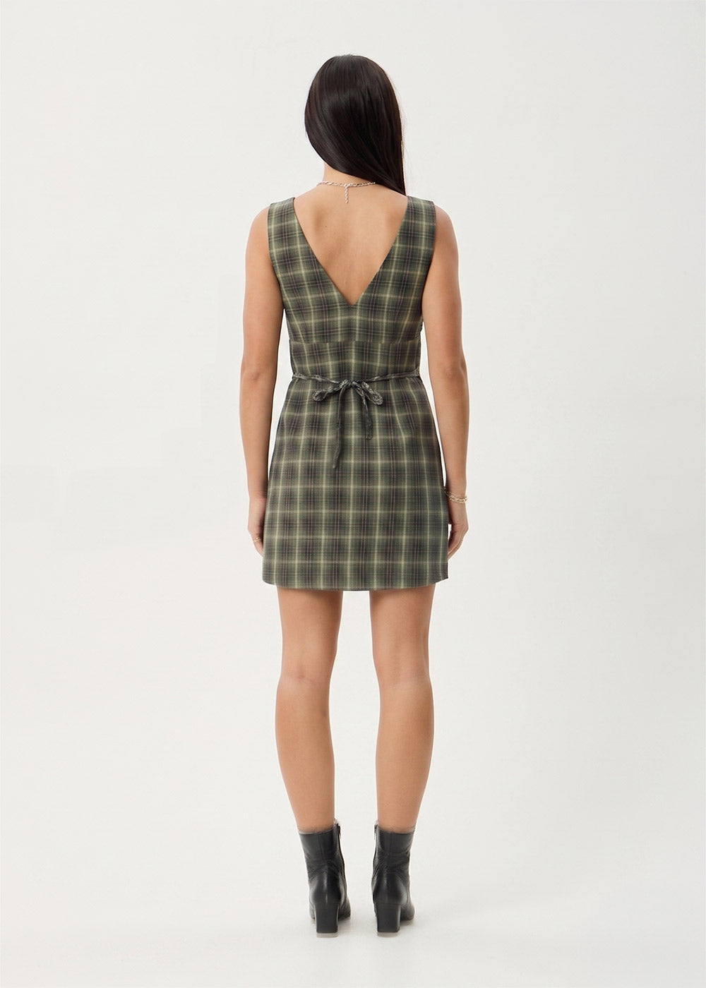 AFENDS Womens Jonah - Mini Dress - Deep Olive Check