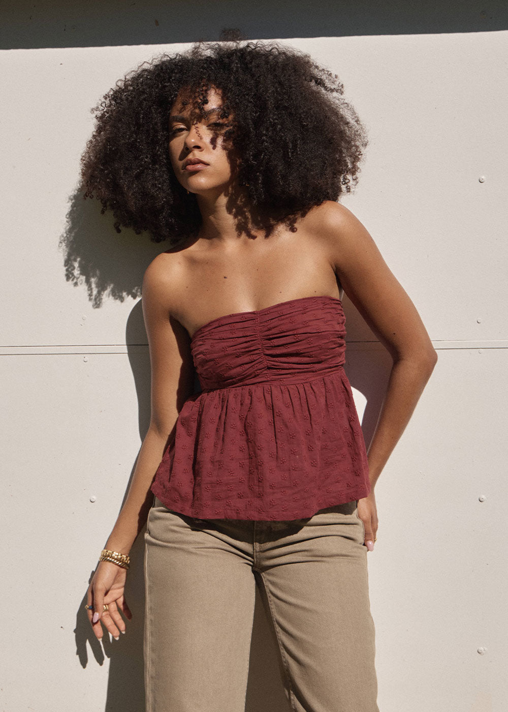 AFENDS Womens Juni - Strapless Top - Ruby Anglaise
