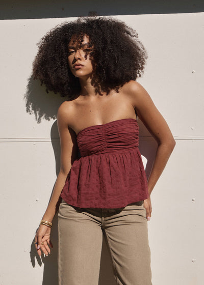 AFENDS Womens Juni - Strapless Top - Ruby Anglaise